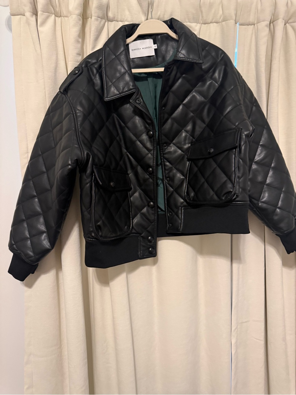 Rebecca Minkoff Black Quilted Leather Bomber Jacket